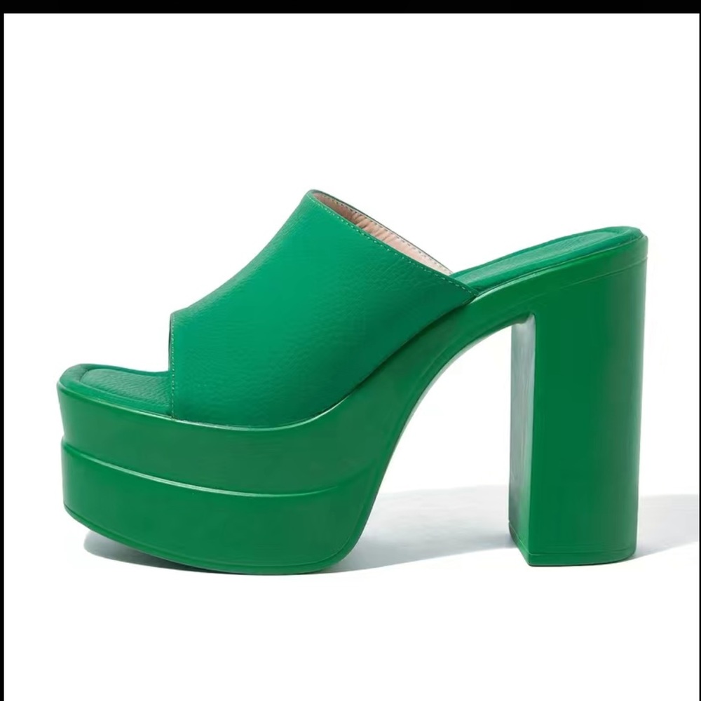 Green Platform High Slip On Block Heels Gem